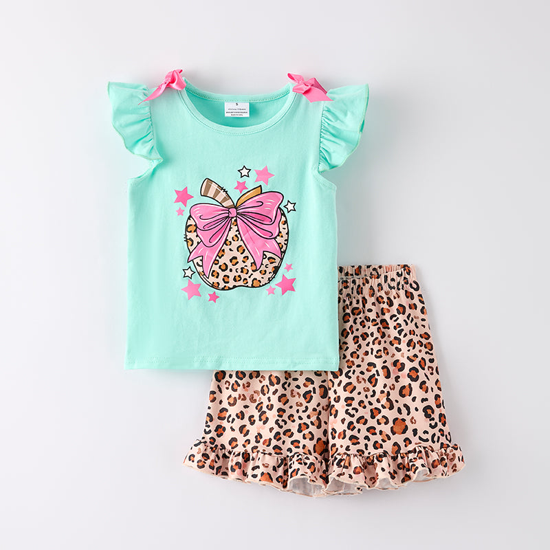 （In Stock）Girls Summer Back To School Print Shorts Set