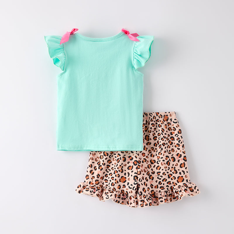 （In Stock）Girls Summer Back To School Print Shorts Set