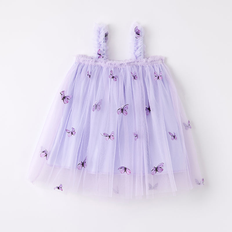 （In Stock）Girls Spring and Summer Lavender Butterfly Tulle Dress