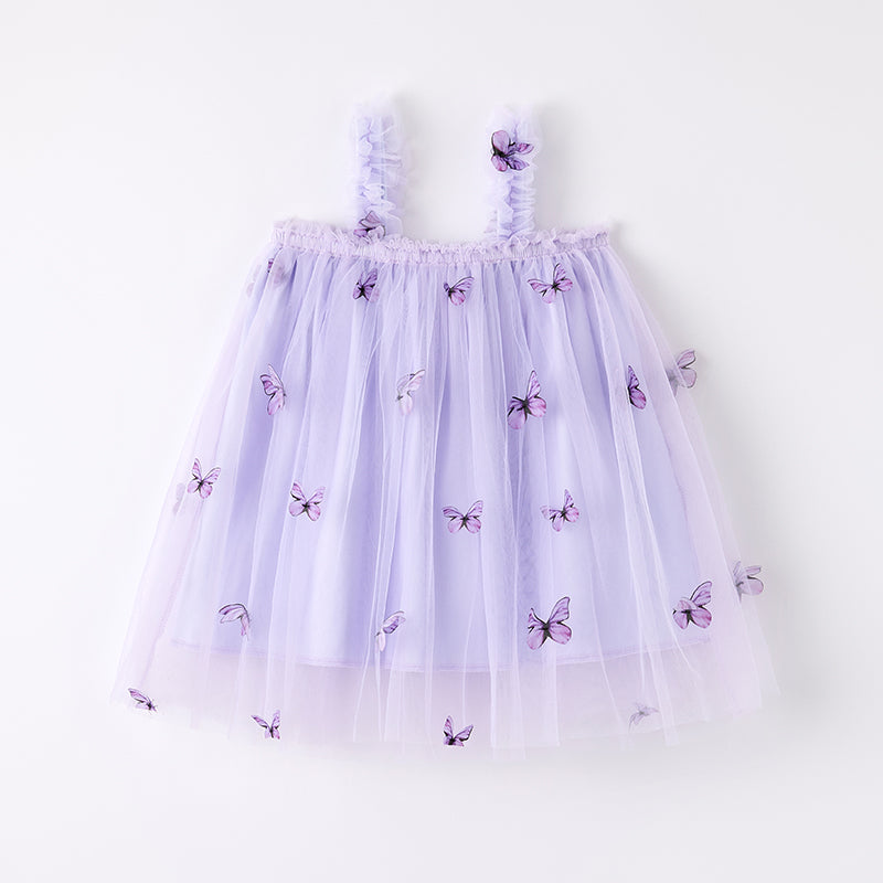 （In Stock）Girls Spring and Summer Lavender Butterfly Tulle Dress