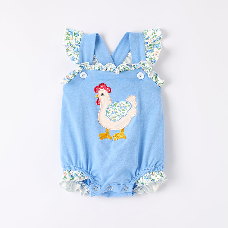 （In Stock）Toddler Girls Spring and Summer Chick Applique Cotton Romper
