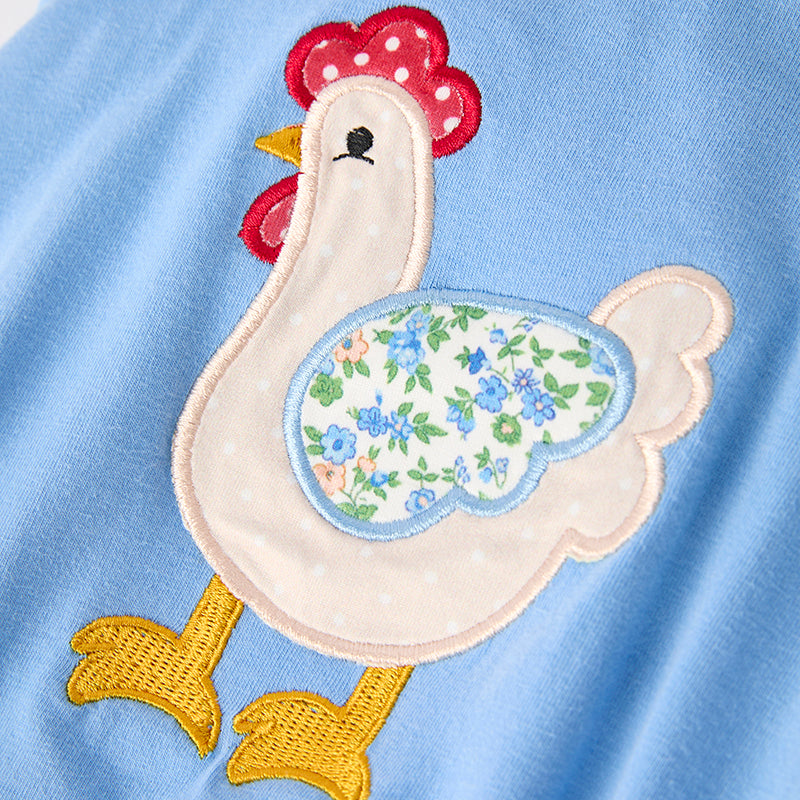 （In Stock）Toddler Girls Spring and Summer Chick Applique Cotton Romper
