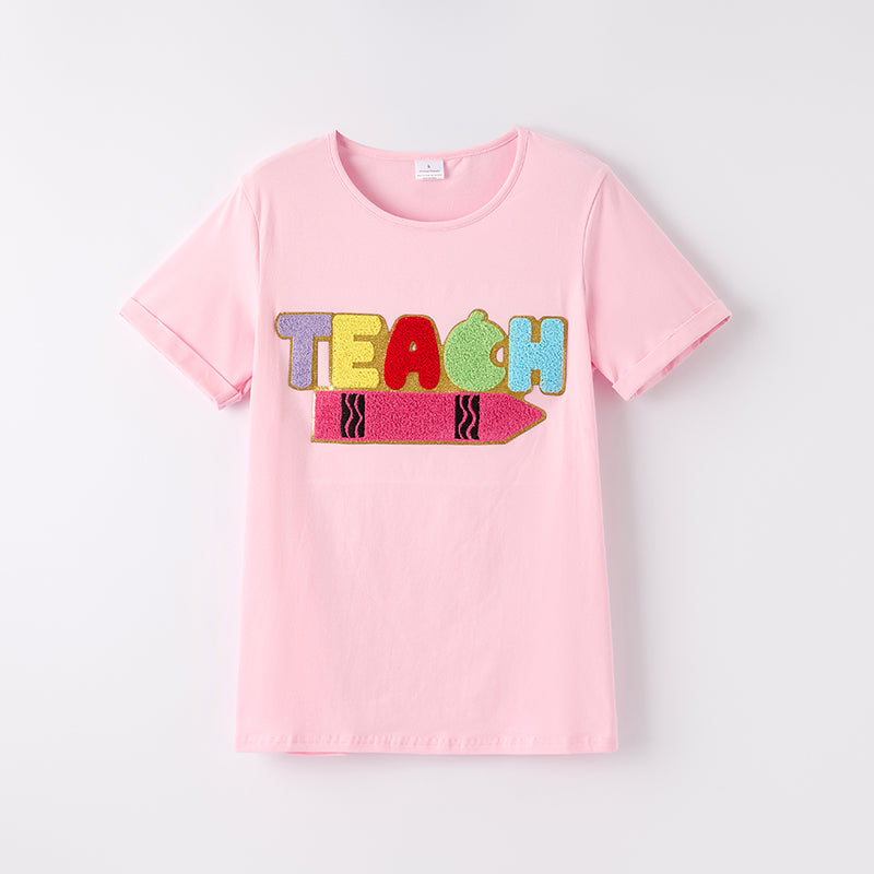（In Stock）Teacher Summer Back To School TEACH Chenille Patches Top