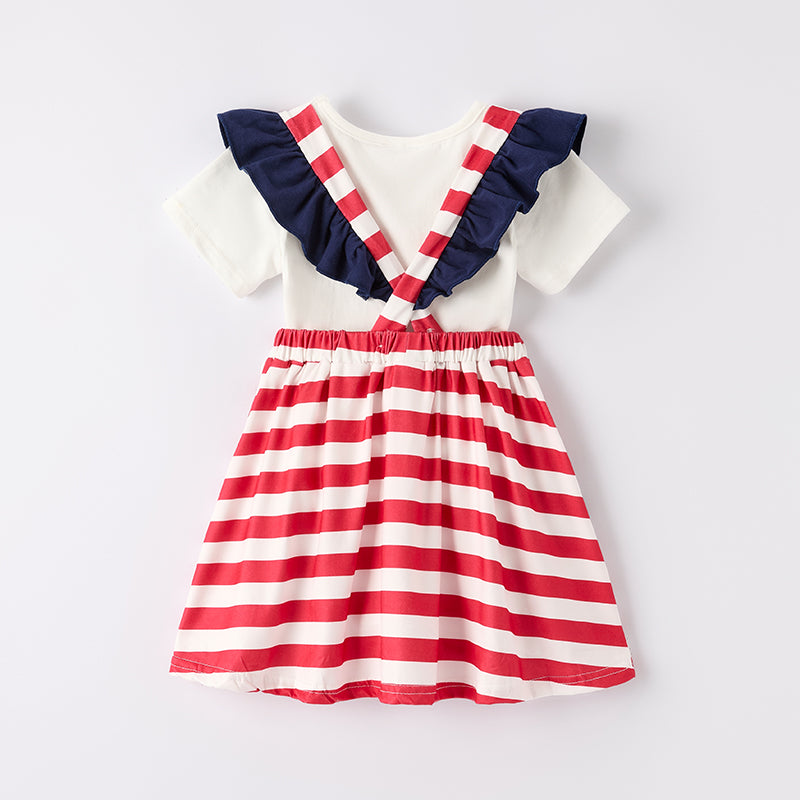 （In Stock）Girls Summer Back To School Apple Applique Dress