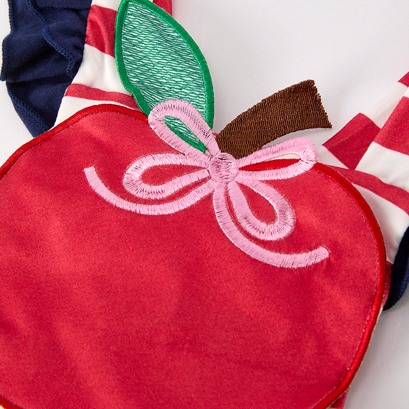 （In Stock）Girls Summer Back To School Apple Applique Dress