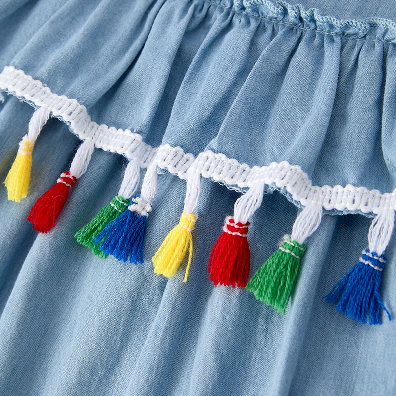 （In Stock）Girls Summer Back To School Homework Applique Tassel Dress