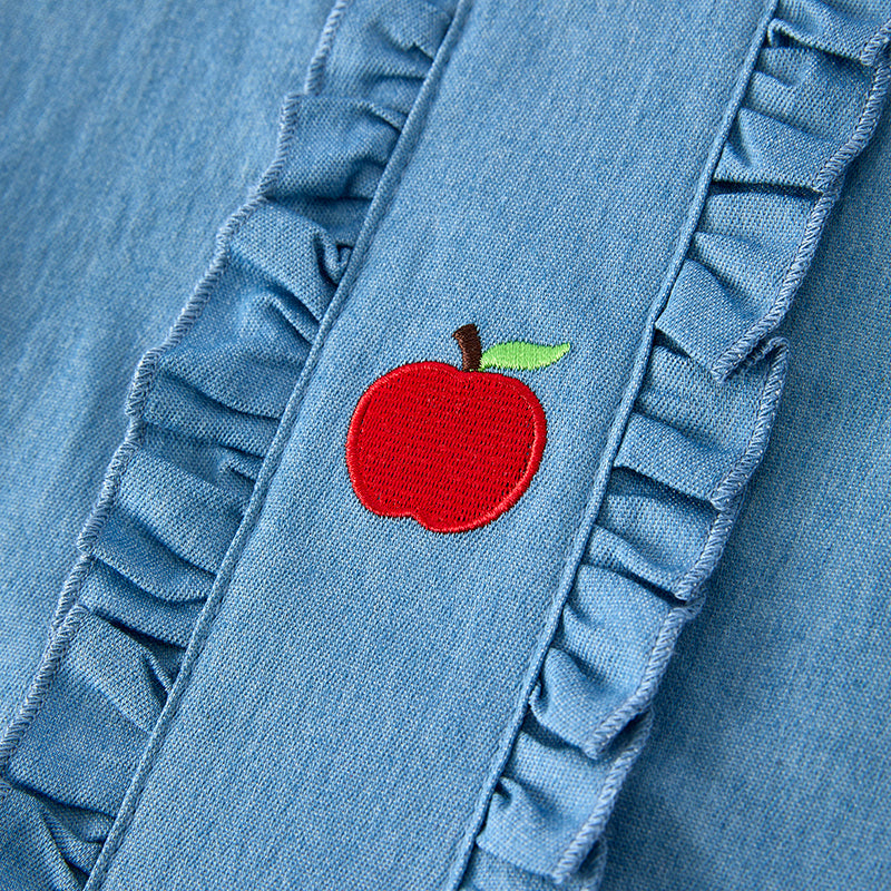（In Stock）Girls Summer Back To School Apple Embroidery Dress with Bag