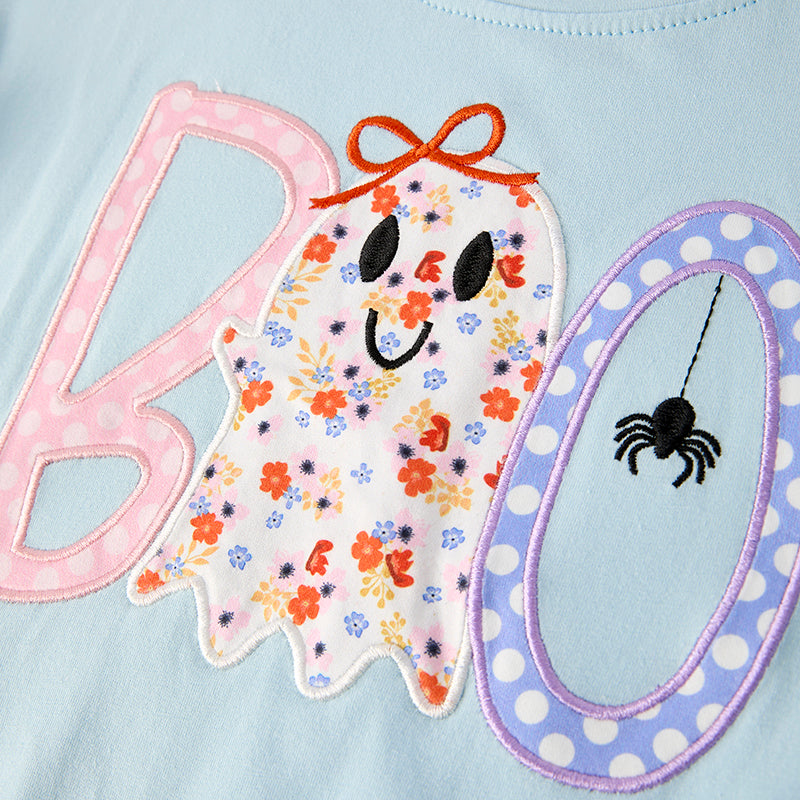 （In Stock）Girls Halloween BOO Applique Cotton Outfit Set