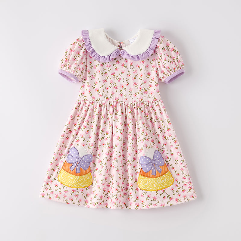 （In Stock）Girls Halloween Candy Corn Applique Dress