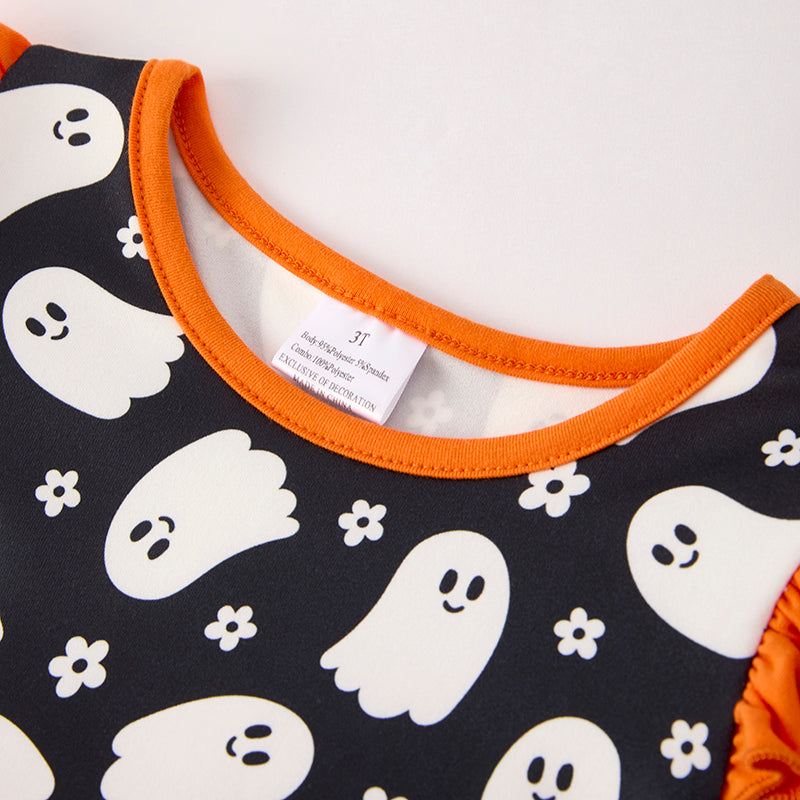 （In Stock）Girls Halloween Ghost Print Tulle Dress