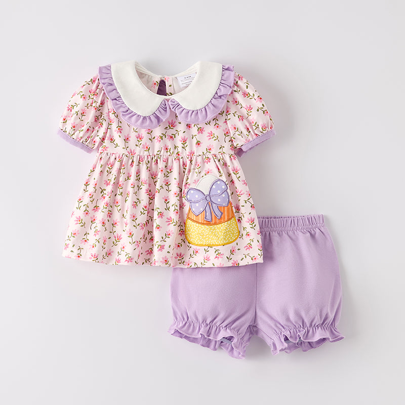 （In Stock）Toddler Girls Halloween Candy Corn Applique Bloomer Set