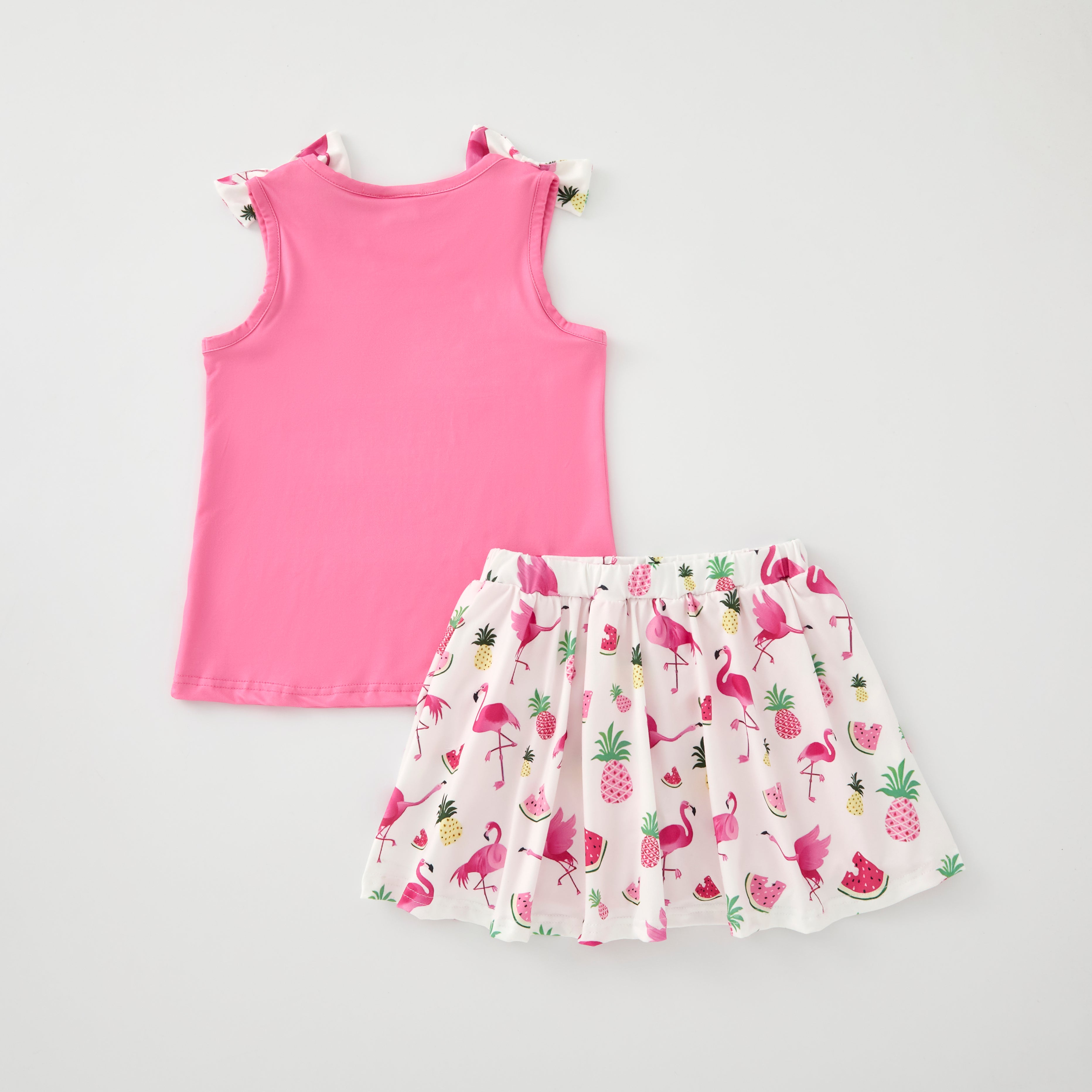 （Pre Order）Girls Summer Print Bow Top Skort Set