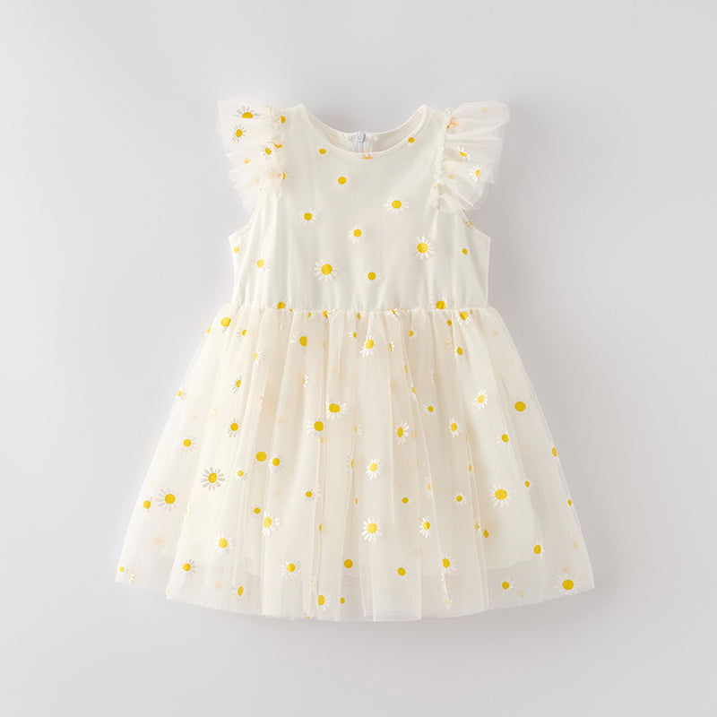 （In Stock）Girls Summer Daisy Print Tulle Dress