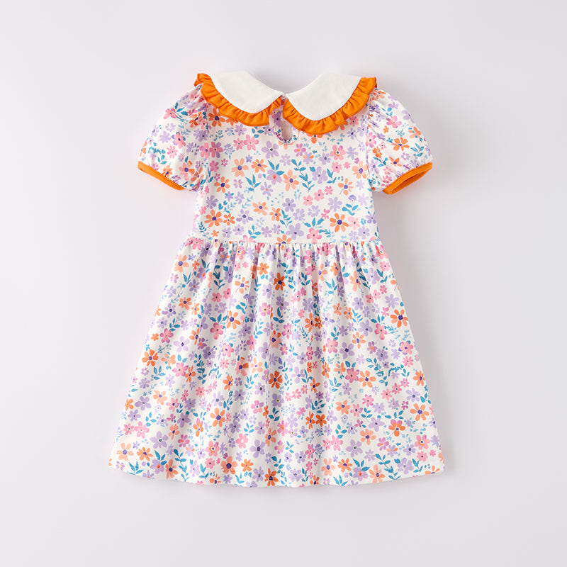 （In Stock）Girls Halloween Pumpkin Applique Dress