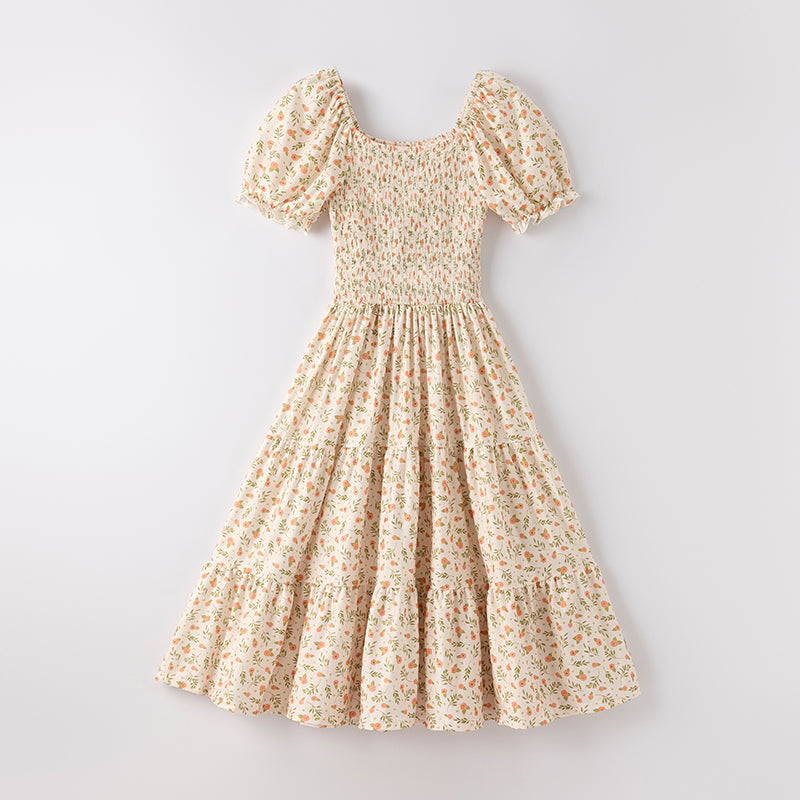 （In Stock）Adults Halloween＆Thanksgiving Floral Print Smocked Dress