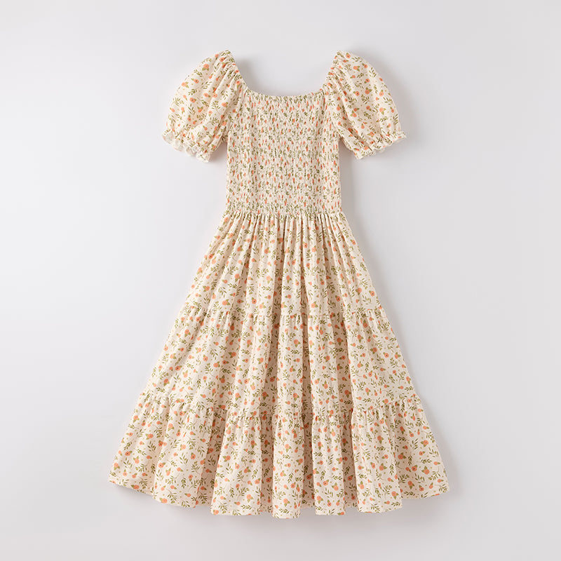 （In Stock）Adults Halloween＆Thanksgiving Floral Print Smocked Dress