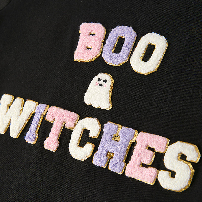 （In Stock）Girls Halloween BOO Chenille Patches Outfit Set
