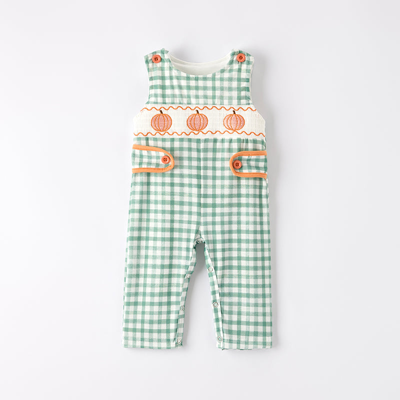 （In Stock）Toddler Boys Halloween＆Thanksgiving Pumpkin Embroidery Smocked Romper