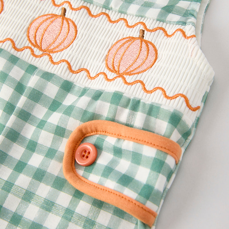 （In Stock）Toddler Boys Halloween＆Thanksgiving Pumpkin Embroidery Smocked Romper