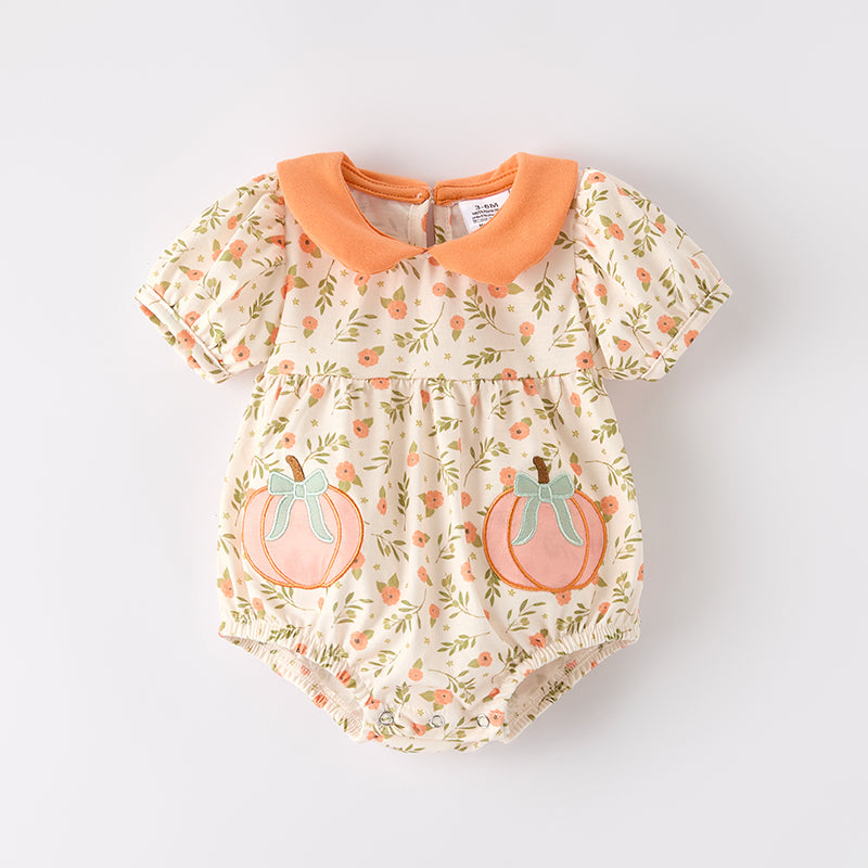 （In Stock）Toddler Girls Halloween＆Thanksgiving Pumpkin Applique Romper