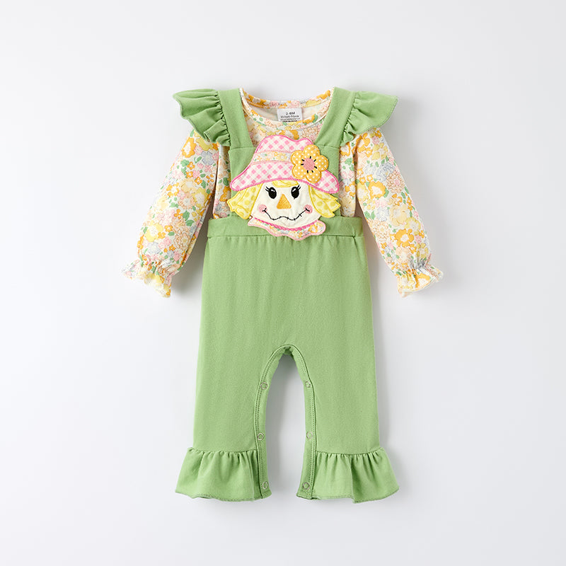 （In Stock）Toddler Girls Thanksgiving Scarecrow Applique Romper