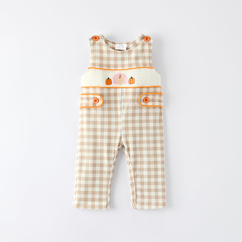 （In Stock）Boys Thanksgiving Turkey Embroidery Smocked Romper
