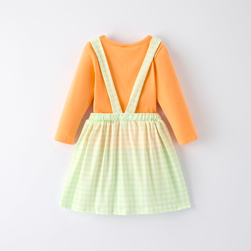 （In Stock）Girls Thanksgiving Pumpkin Applique Overall Dress with Pockets