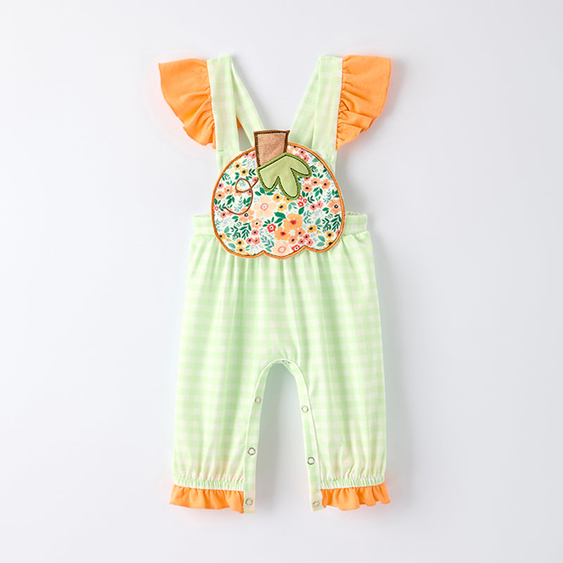 （In Stock）Toddler Girls Thanksgiving Pumpkin Applique Romper