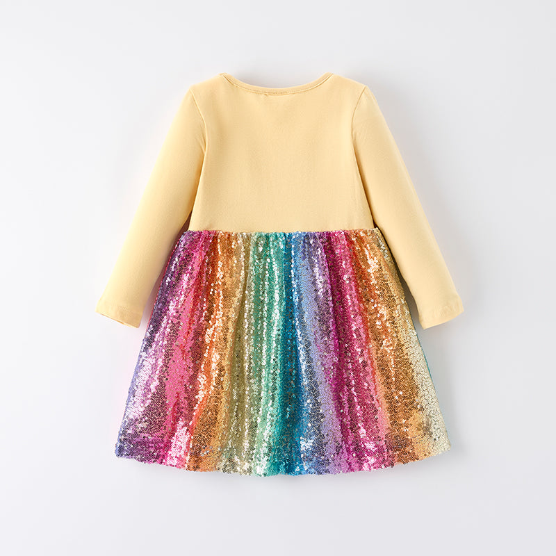 （In Stock）Girls Fall&Winter Birthday Girl Print Sequin Dress