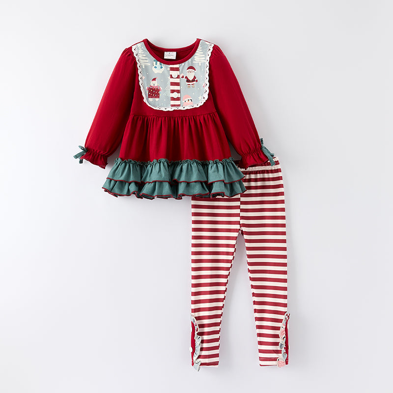 （In Stock）Girls Christmas Print Ruffle Outfit Set