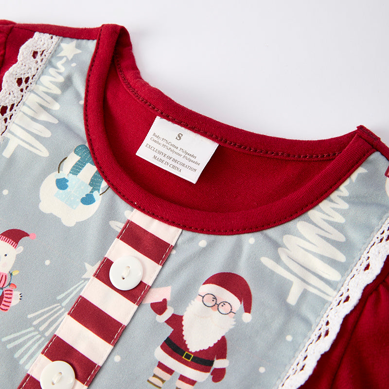 （In Stock）Girls Christmas Print Ruffle Outfit Set