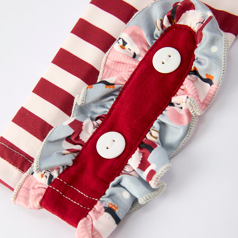（In Stock）Girls Christmas Print Ruffle Outfit Set