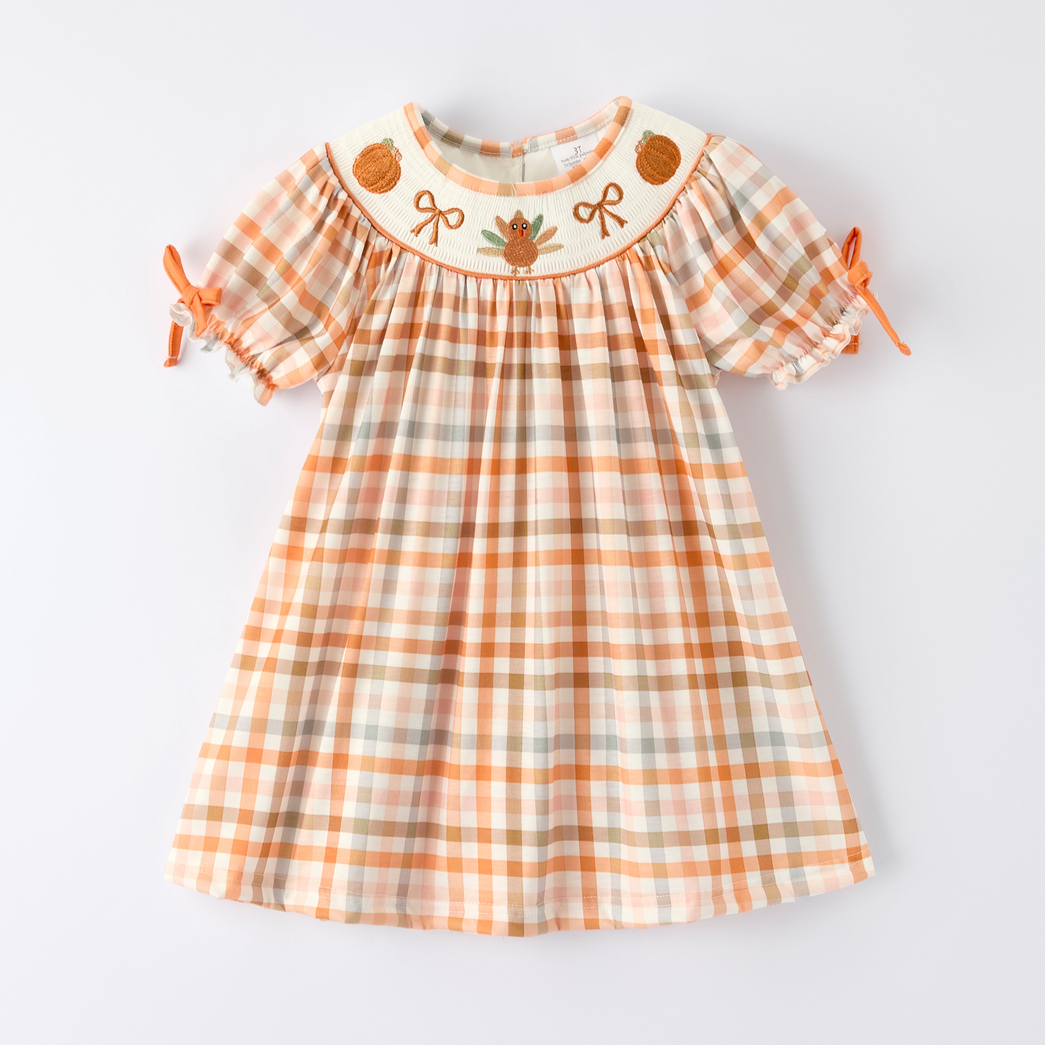（In Stock）Girls Thanksgiving Turkey Embroidery Smocked Dress