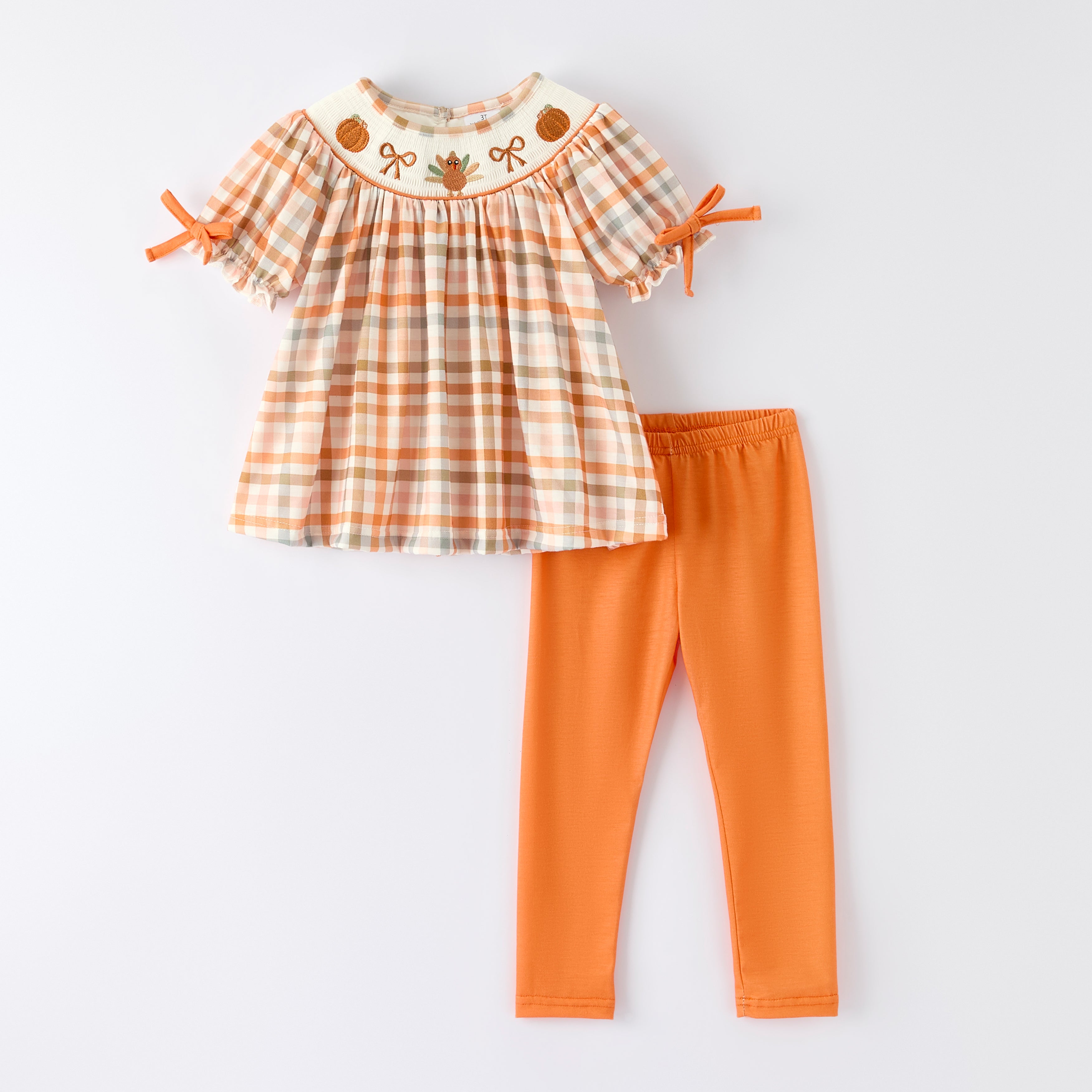 （In Stock）Girls Thanksgiving Turkey Embroidery Smocked Outfit Set