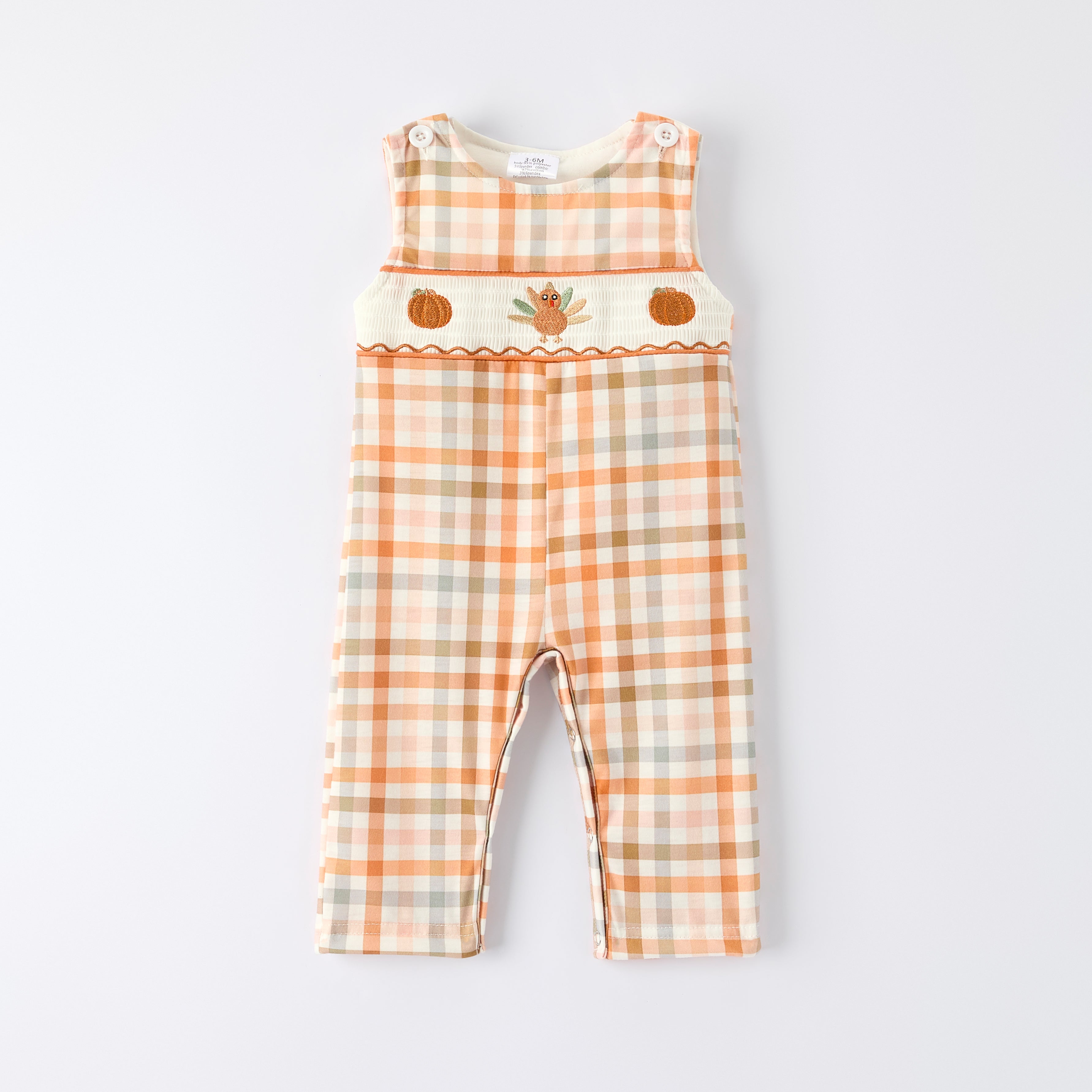 （In Stock）Toddler Boys Thanksgiving Turkey Embroidery Smocked Romper