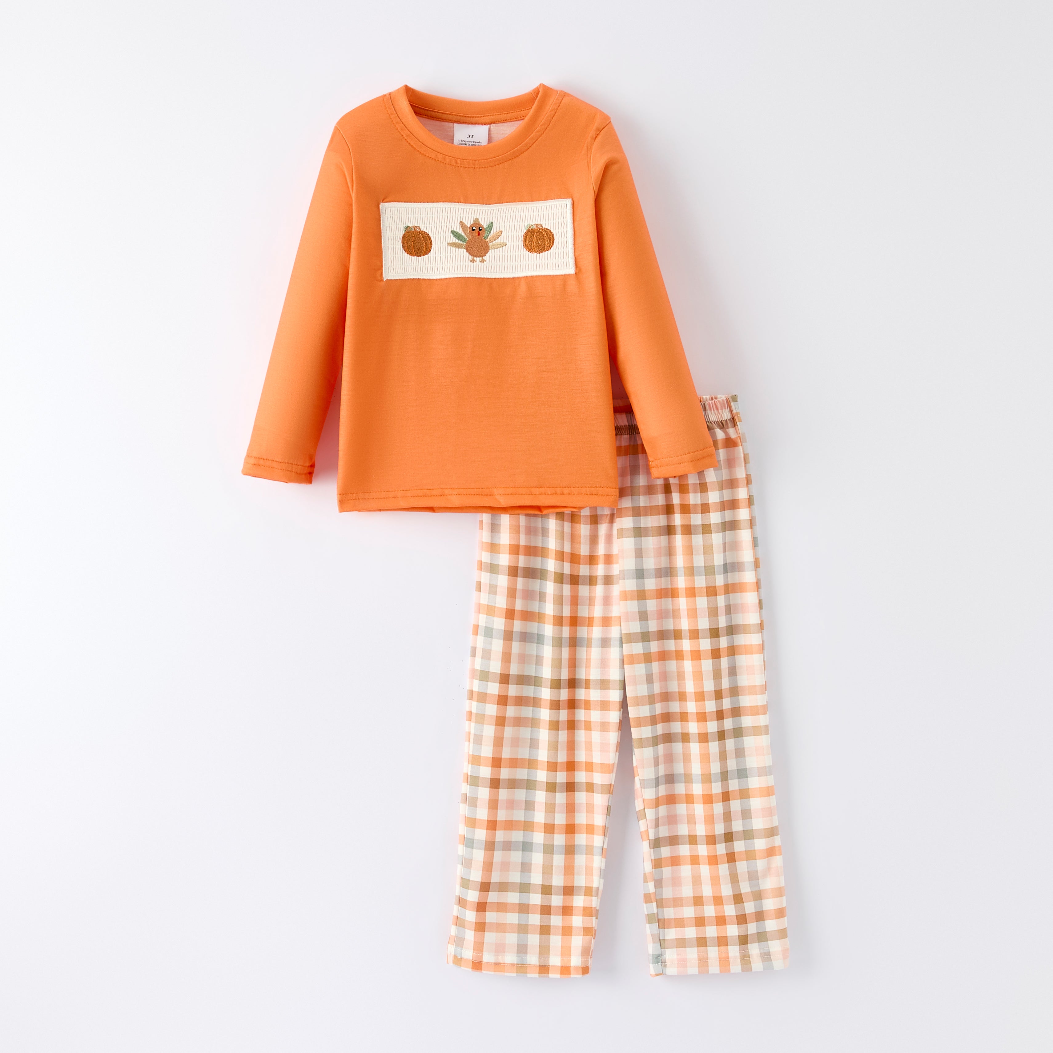 （In Stock）Boys Thanksgiving Turkey Embroidery Smocked Outfit Set