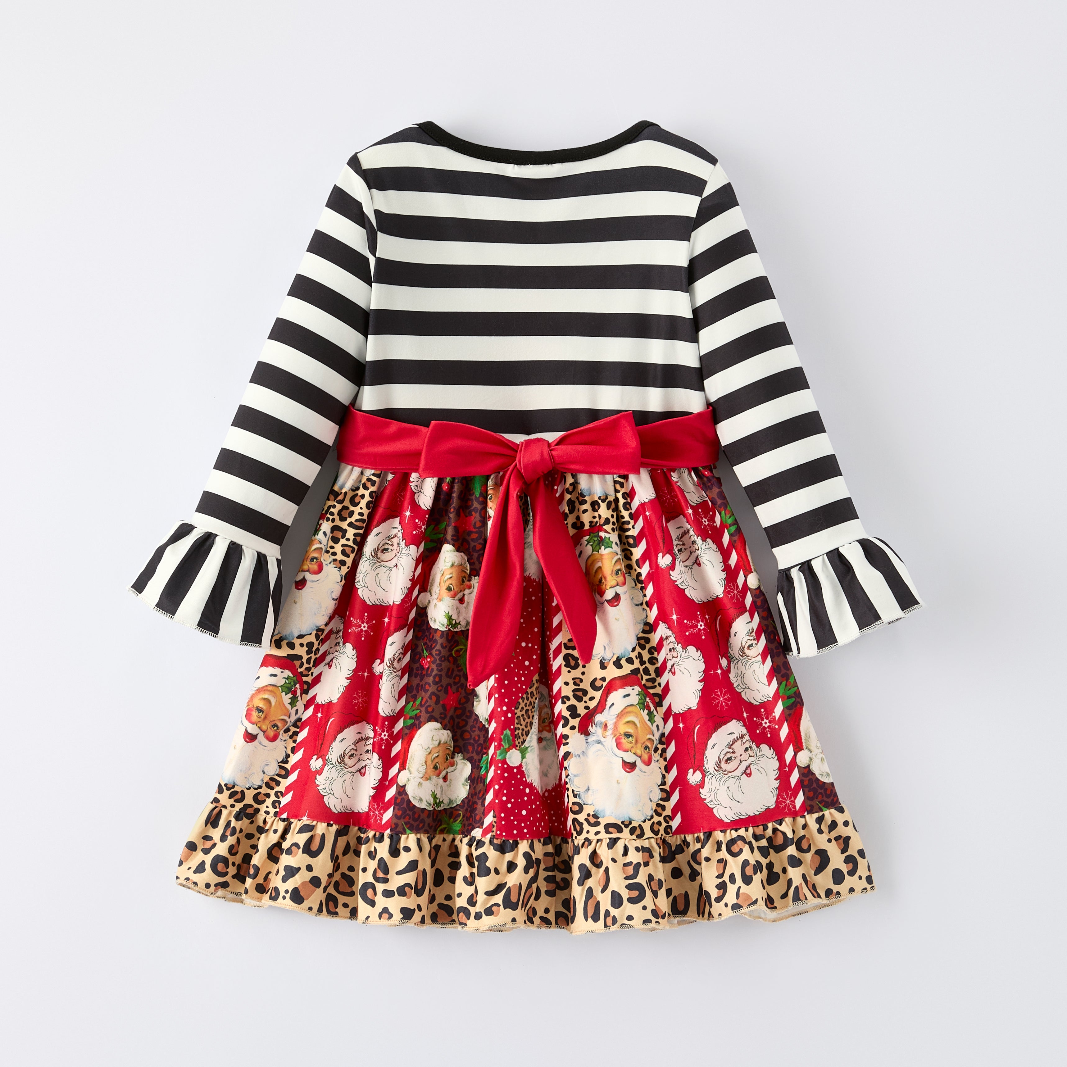 （In Stock）Girls Christmas Santa Claus Print Ruffle Dress