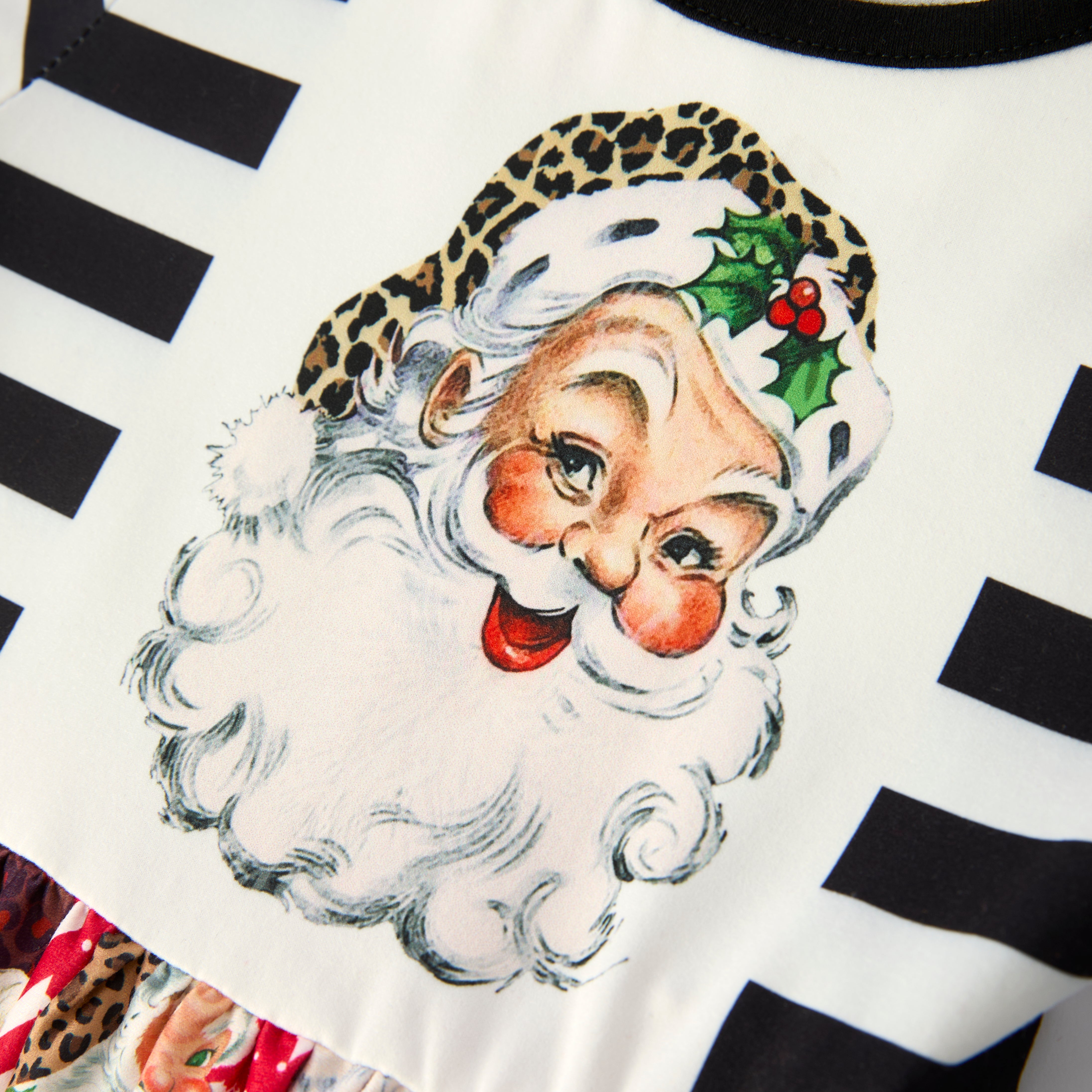 （In Stock）Girls Christmas Santa Claus Print Ruffle Dress