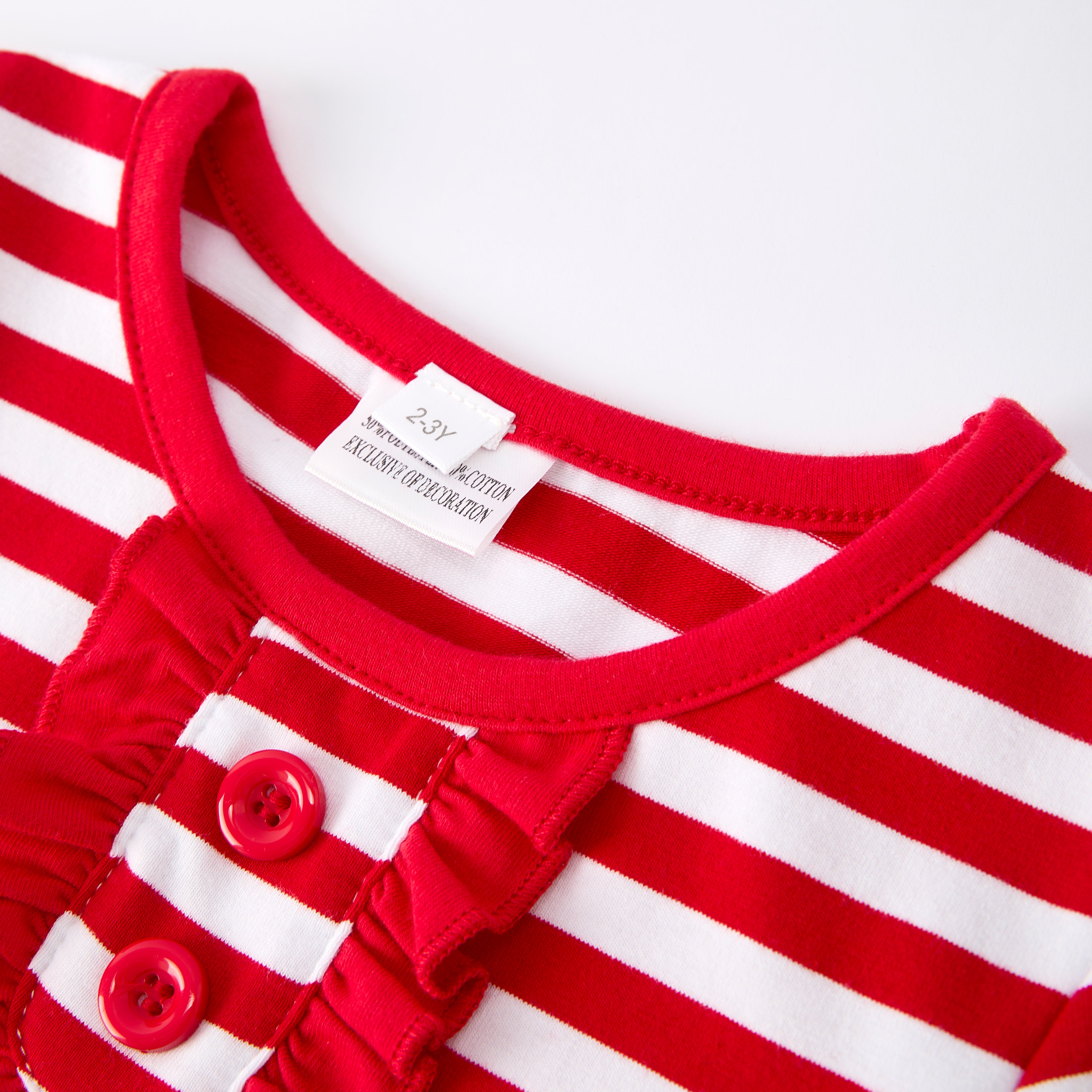 （In Stock）Girls Christmas Nutcracker Print Red Stripe Dress