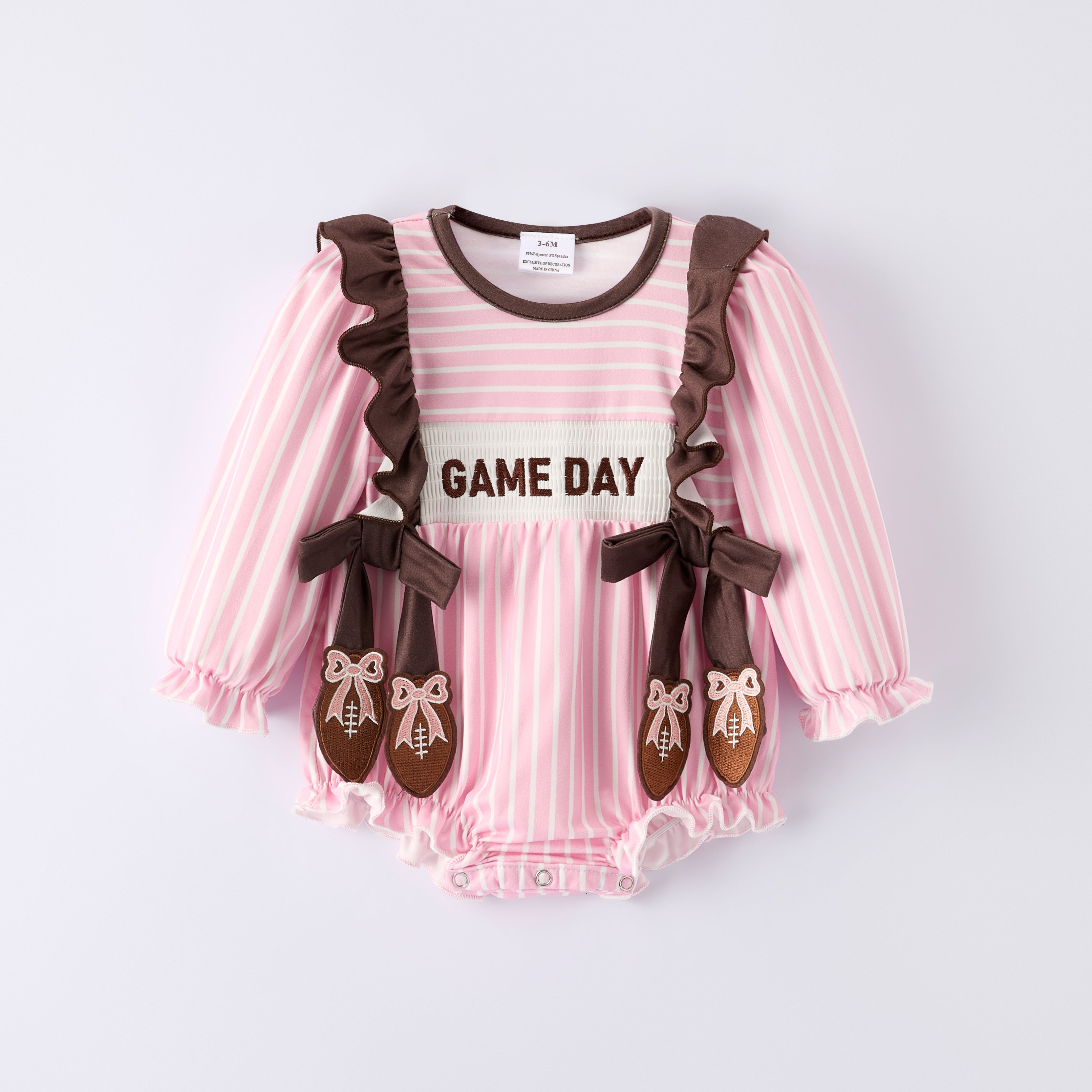 （In Stock）Toddler Girls Football GAME DAY Embroidery Smocked Romper