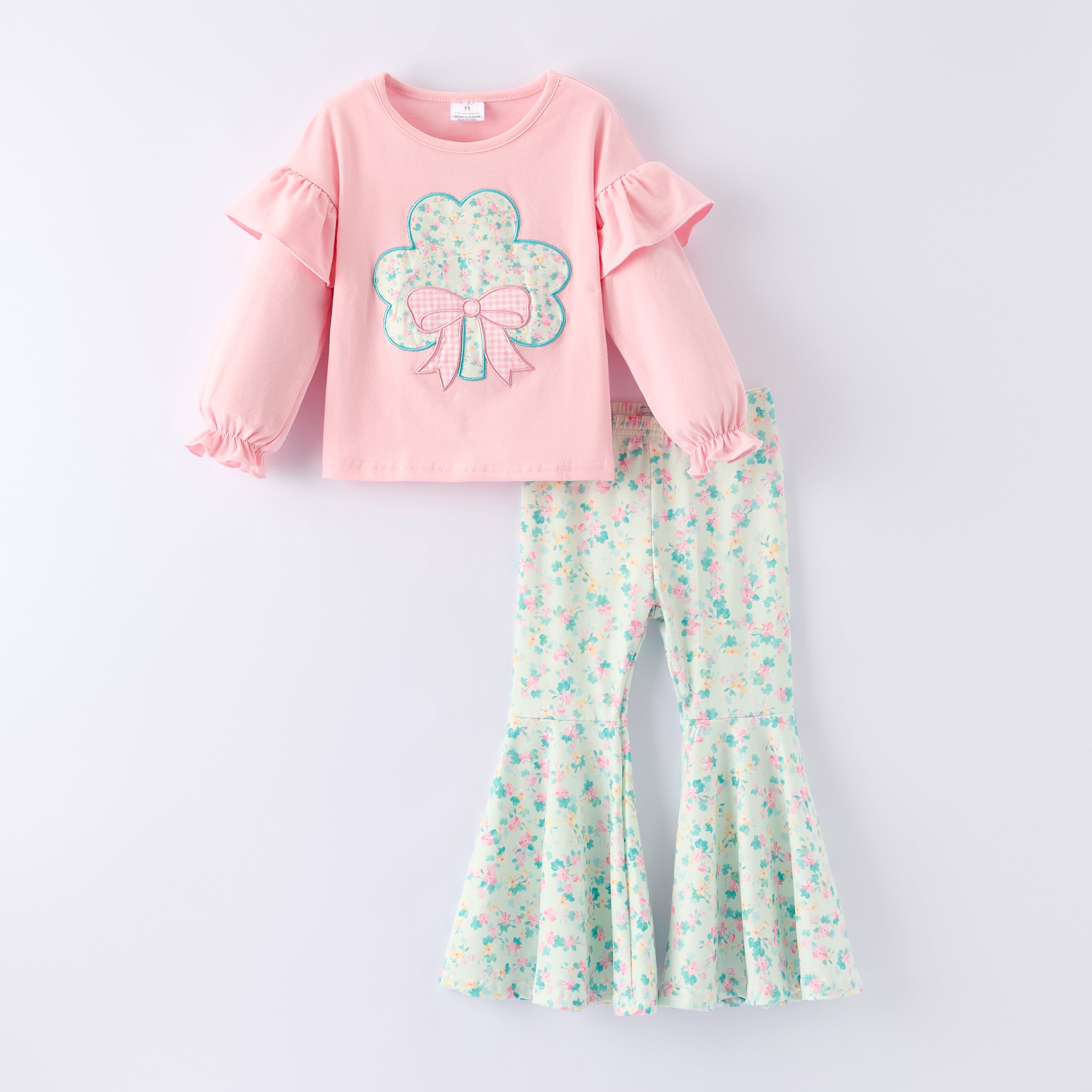 （In Stock）Girls St. Patrick's Day Shamrock Applique Outfit Set