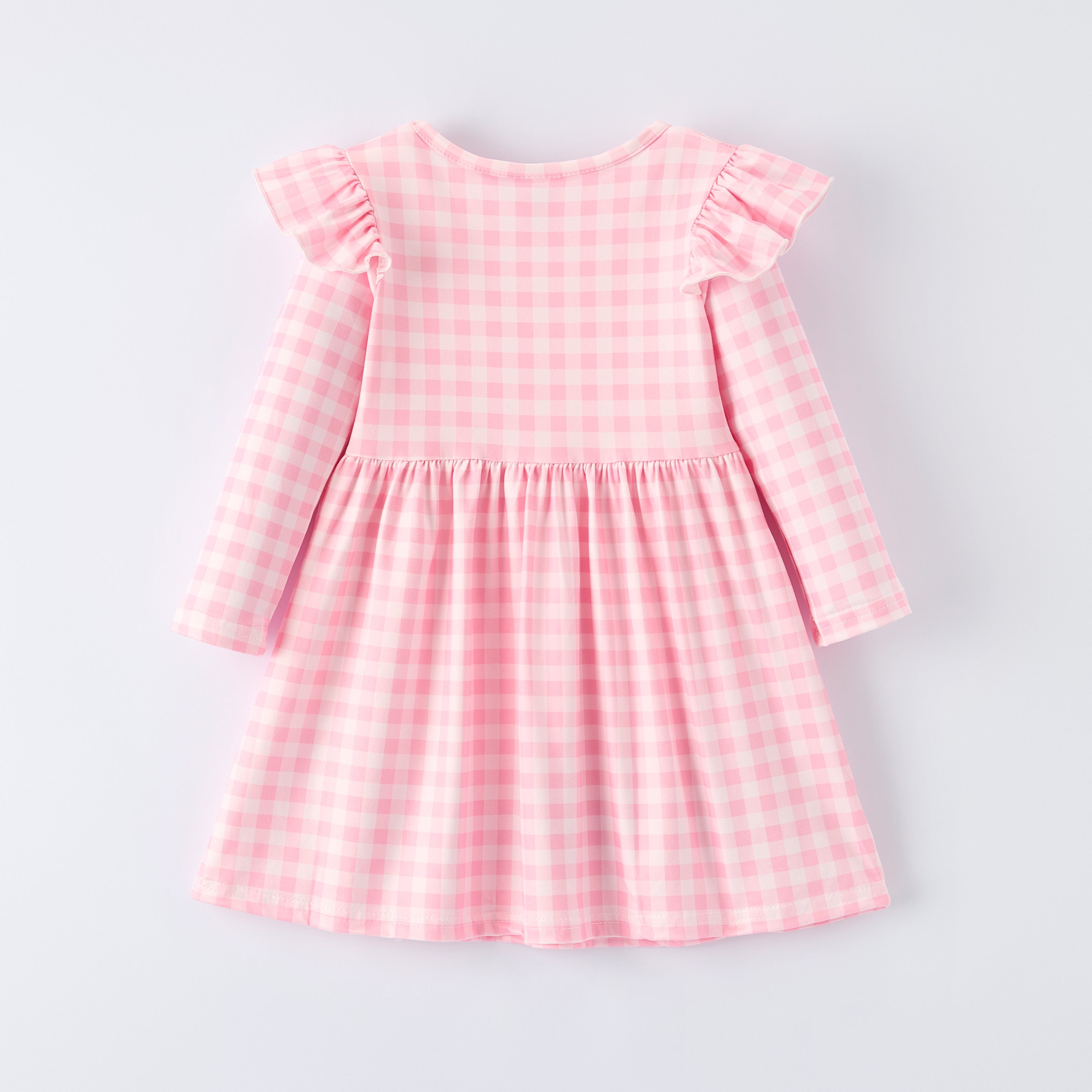 （In Stock）Girls Christmas Tree Print Pink Plaid Dress