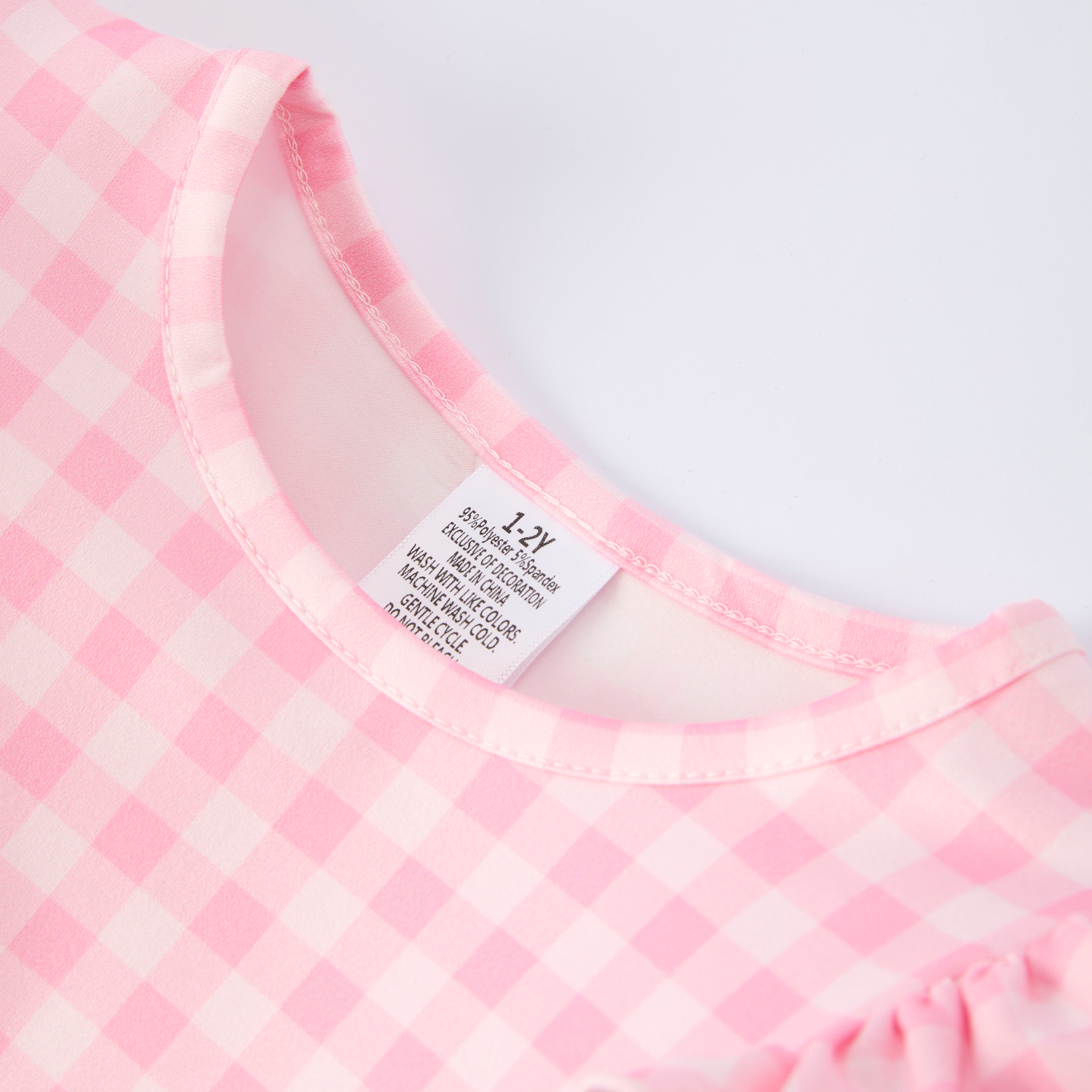 （In Stock）Girls Christmas Tree Print Pink Plaid Dress
