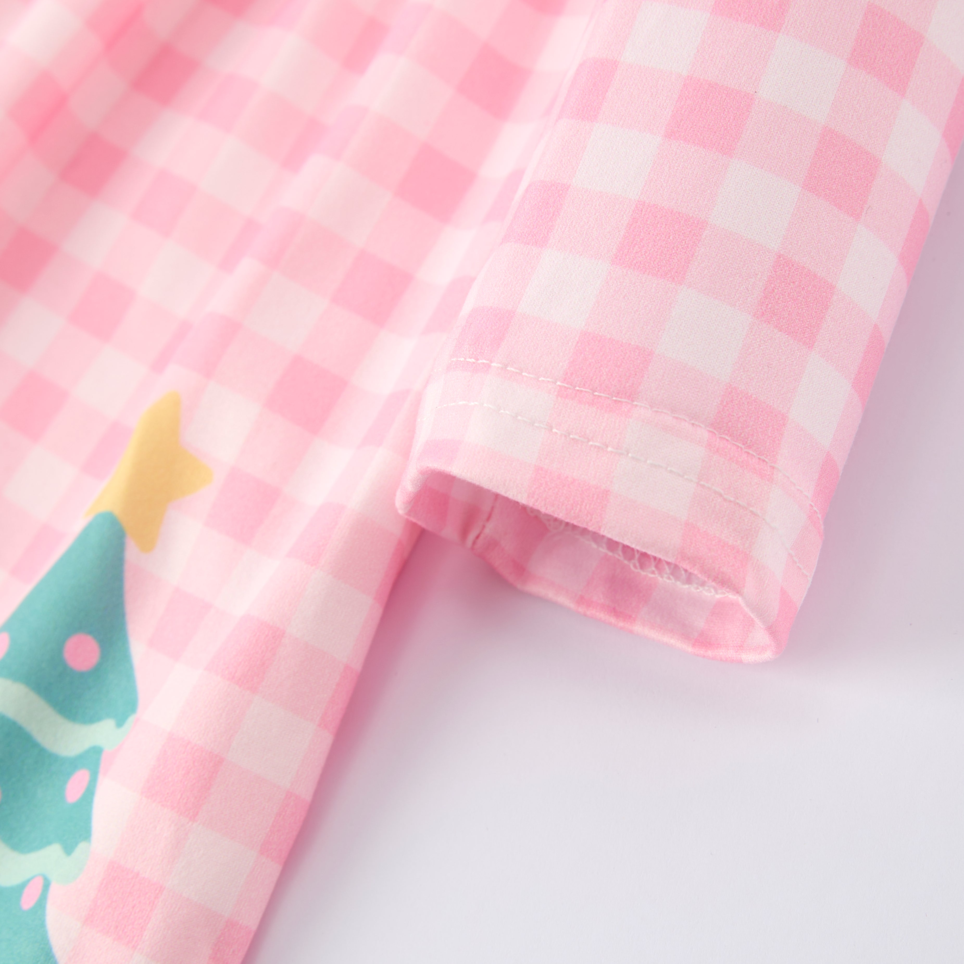 （In Stock）Girls Christmas Tree Print Pink Plaid Dress