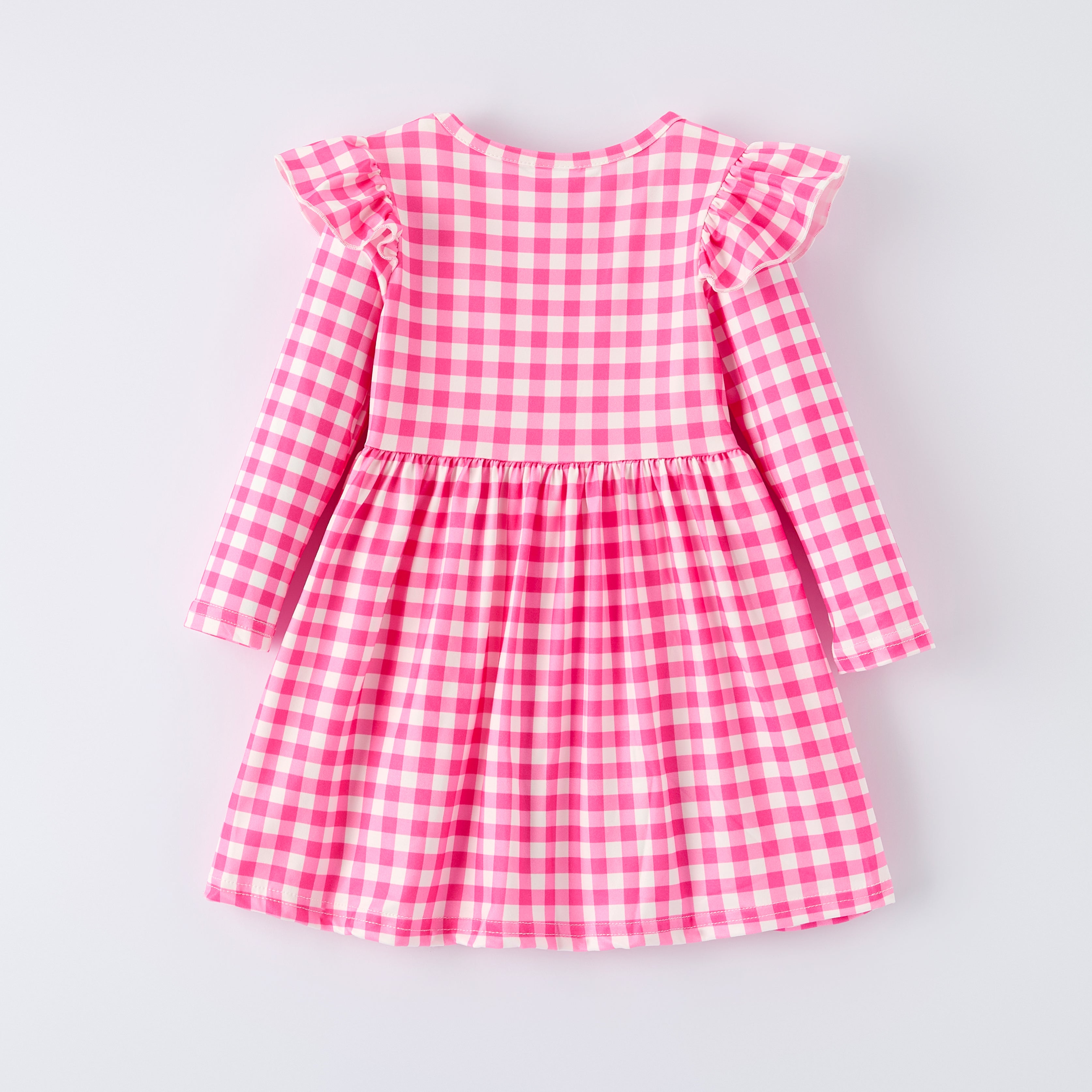 （In Stock）Girls Christmas Tree Print Hot Pink Plaid Dress