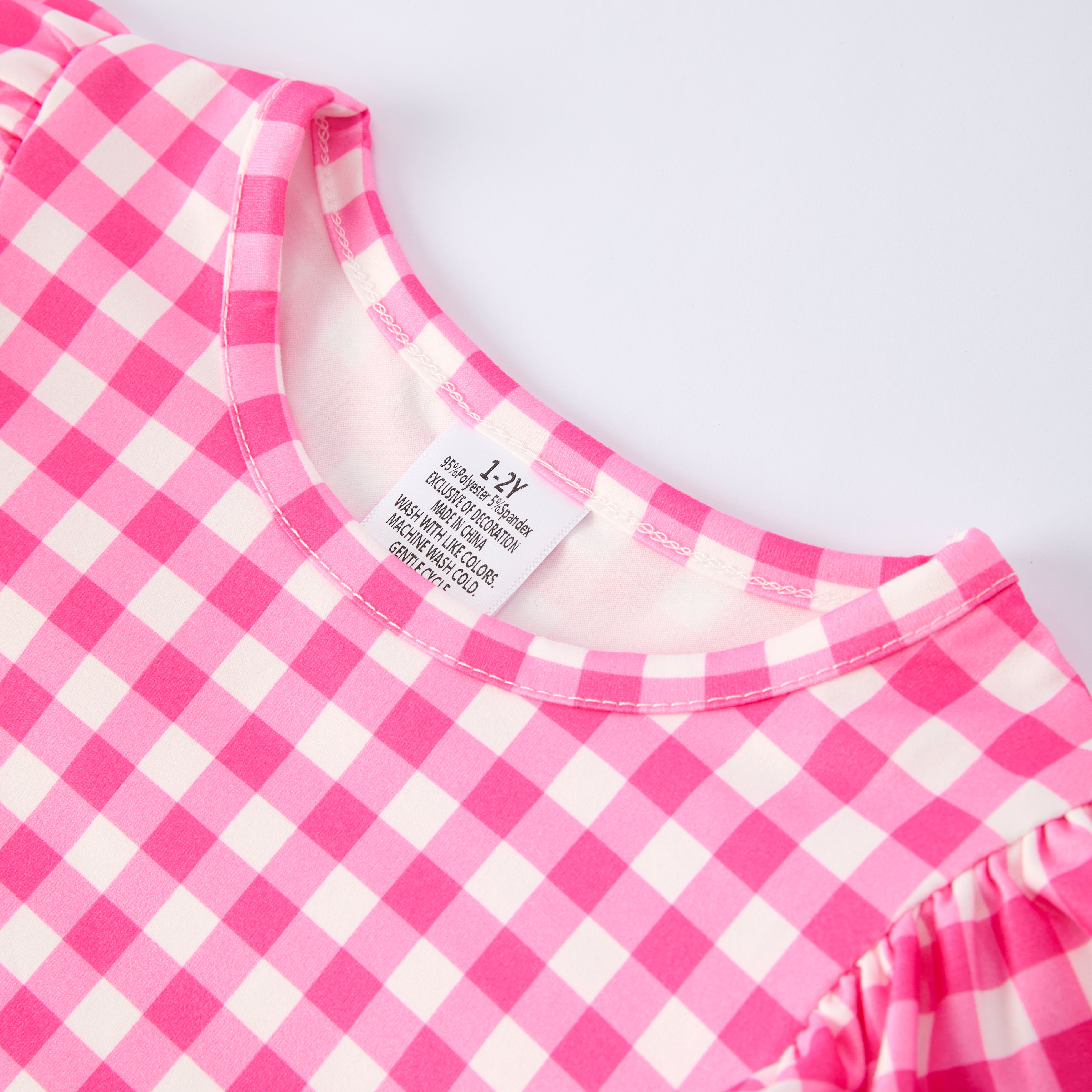 （In Stock）Girls Christmas Tree Print Hot Pink Plaid Dress