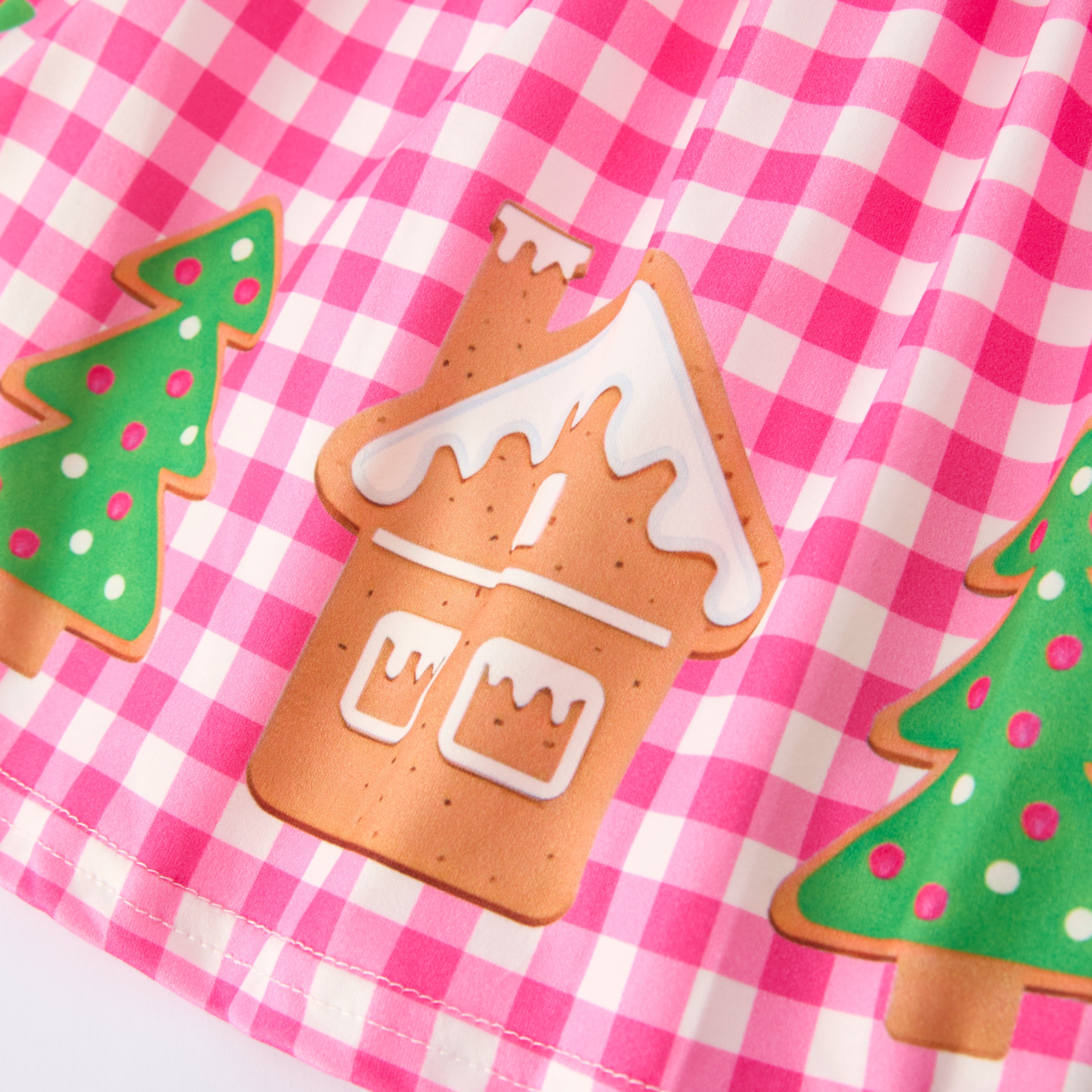 （In Stock）Girls Christmas Tree Print Hot Pink Plaid Dress
