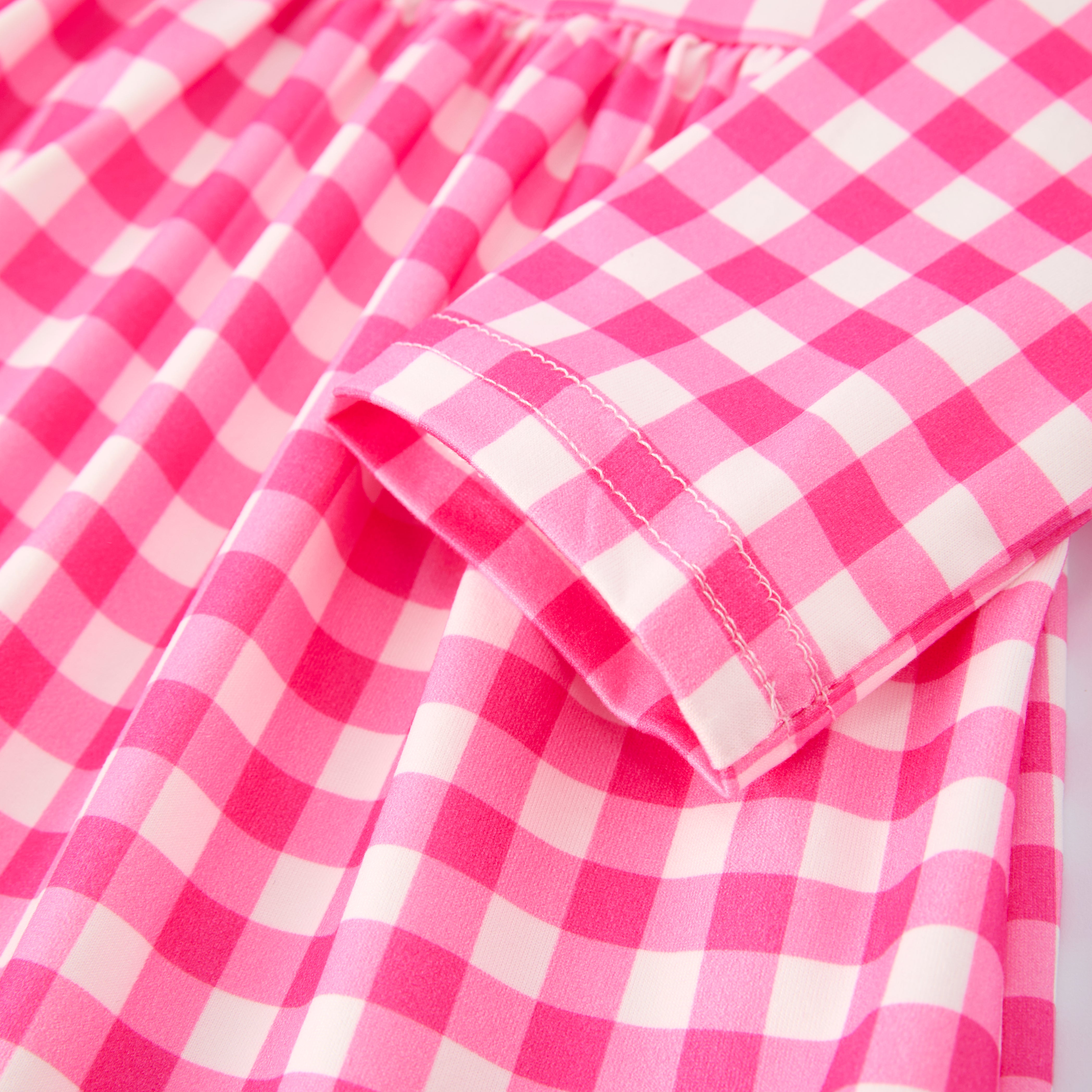 （In Stock）Girls Christmas Tree Print Hot Pink Plaid Dress