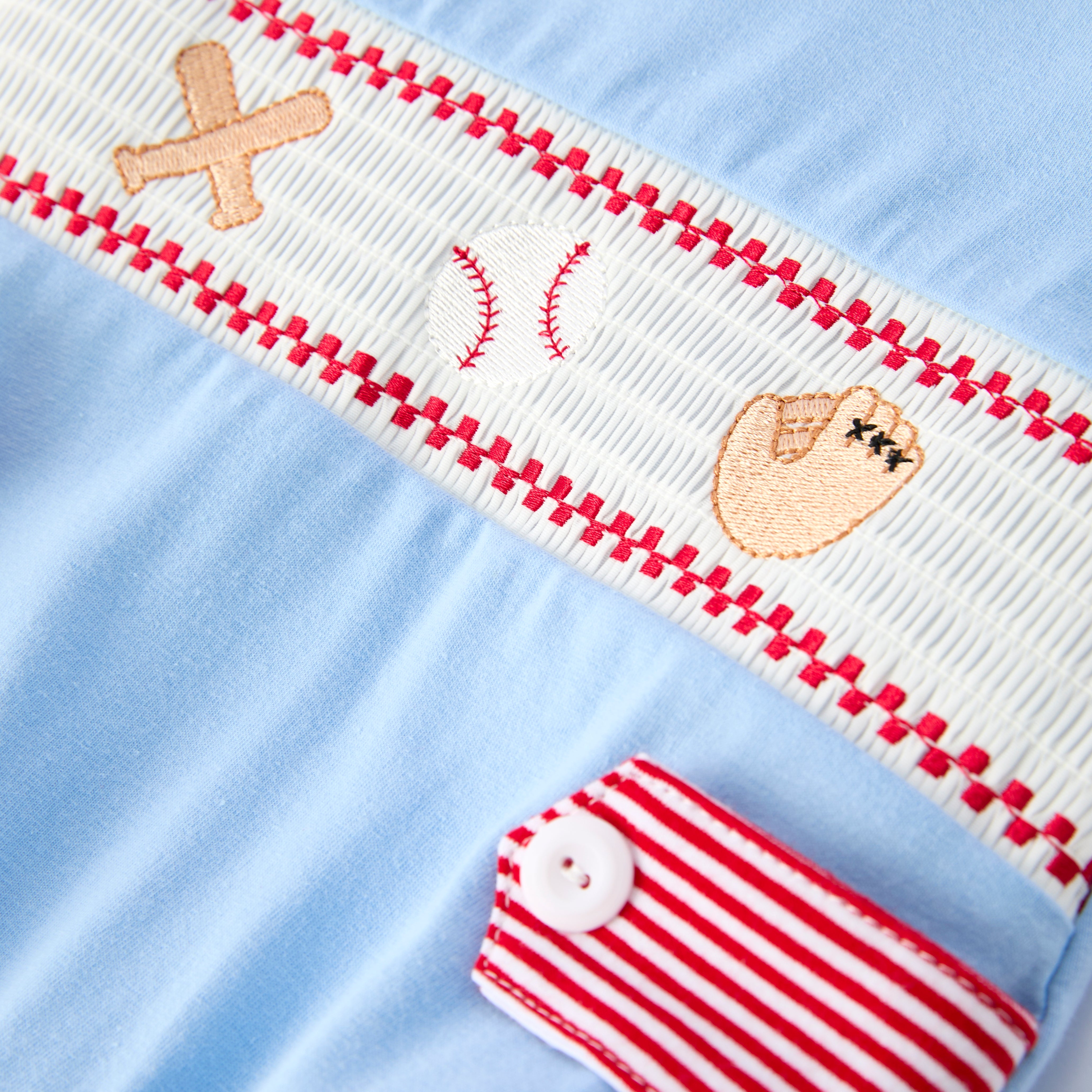 （In Stock）Toddler Boys Baseball Embroidery Smocked Romper