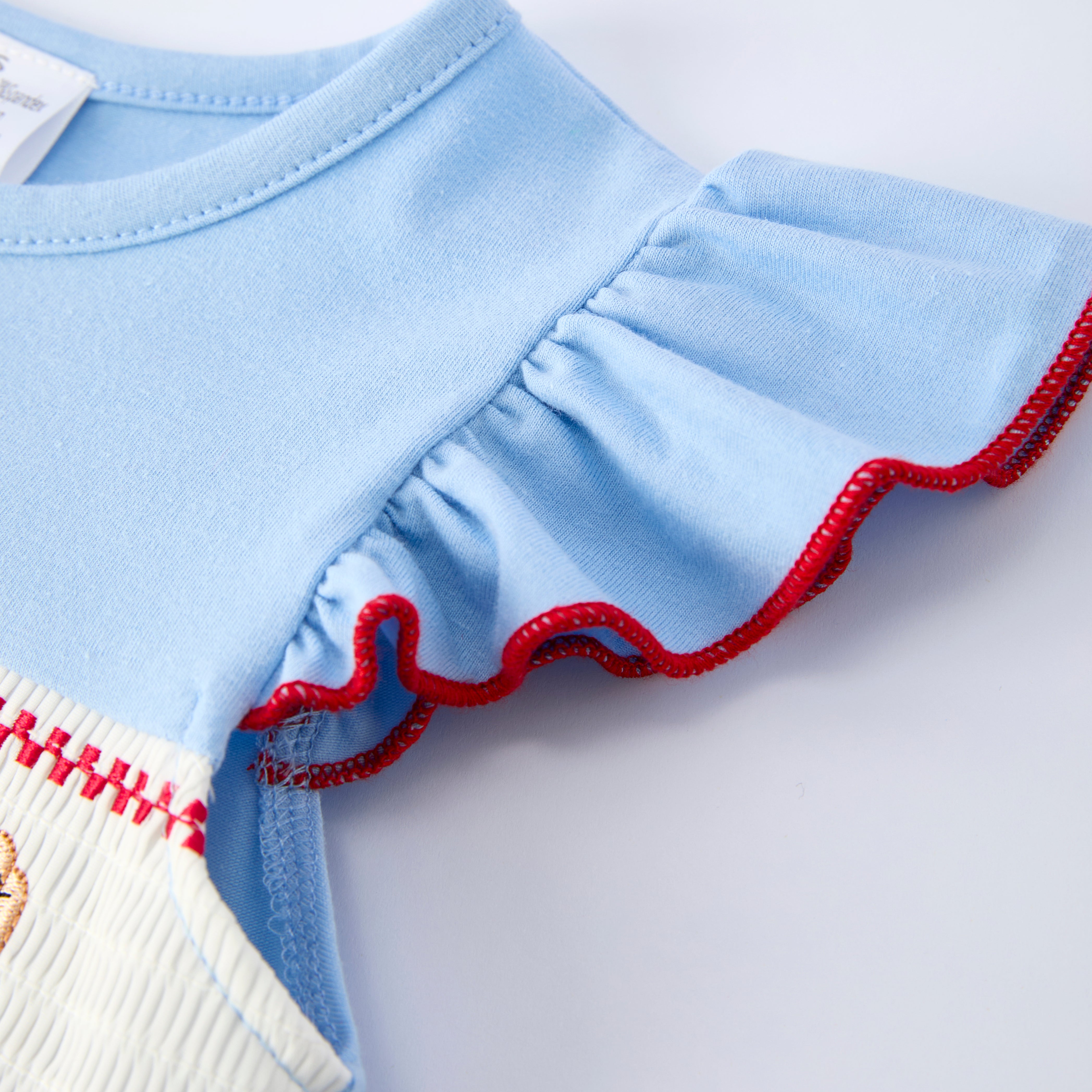 （In Stock）Girls Baseball Embroidery Smocked Dress with Pockets